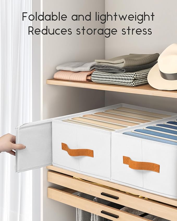 Closet Organizers and Storage - Fabric Clothes Organizer with Handles, Foldable Jeans Organizer for Clothes, Drawer Organizer for Shirts, Bra, Sweater, Scarf, 6 Pack, White