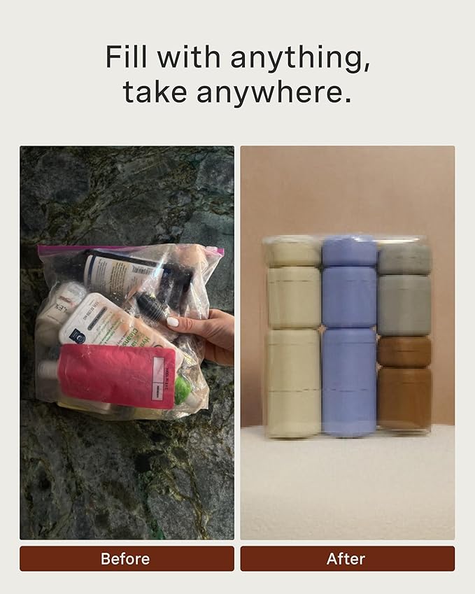 Cadence Travel Containers - Full Skincare Set - Magnetic Containers with Lids,Carry On Travel Essentials For Women/Men - 2 Small (0.56oz), 4 Medium Capsules (1.32oz), & Extender (1.43oz) - Petal