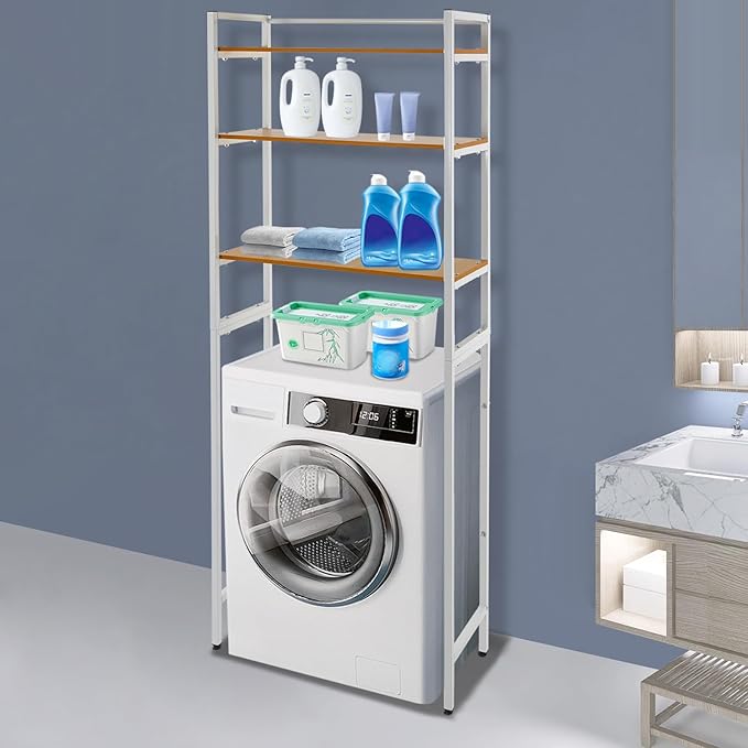 Gdrasuya10 Over The Washer and Dryer Storage Shelf for Laundry Room, 3 Tier White Washer Storage Utility Rack Shelf Laundry Storage Shelf Organizer Space Saving for Room