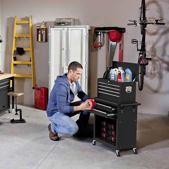 8-Drawer Heavy Duty Tool Chest with Wheels - Industrial Rolling Tool Box, Lockable Drawers & Smooth Glide System for Mechanics, Garage, Auto Repair Shop(Black)
