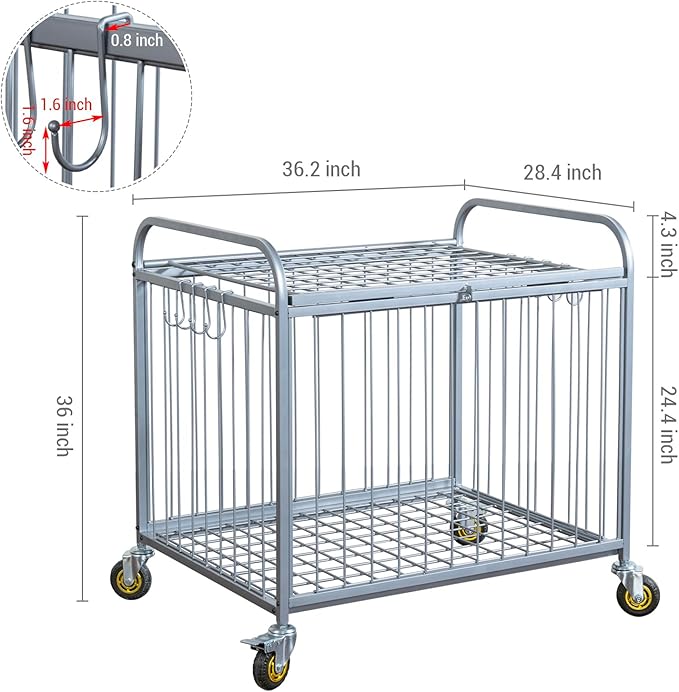 MyGift Large Capacity Metal Rolling Multi Sports Ball Cage Storage Hopper, Gym Equipment Basket Cart with Lockable Latch, Heavy Duty Caster Wheels, and 8 Accessory Hooks