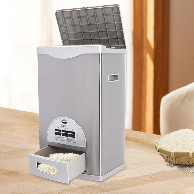 33lbs Cereal Dispenser Countertop, Rice Dispenser Container Machine Organizer Containers Storage Tank Kit Conical Funnel 3 Buttons Lids for Homes, Restaurants