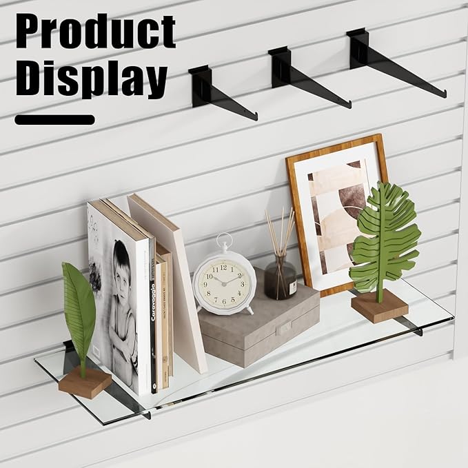 12" Black Slat Wall Shelf Brackets,10 PCS Slat Wall Brackets with Lip, Floating Metal Slat Wall Accessories