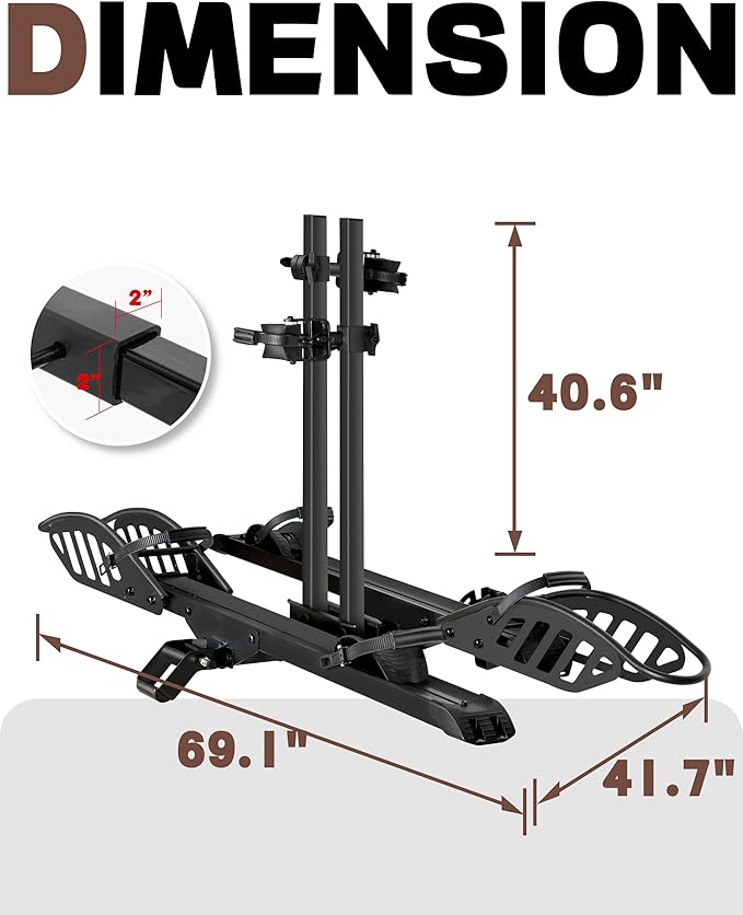 Hitch 2-Bike Rack, 200 lbs Capacity E-Bike Carrier Platform Mount, Up to 5’’ Fat Tire Bicyclefor 2’’ Receiver Cars Trucks SUVs Minivans RV, Trailer