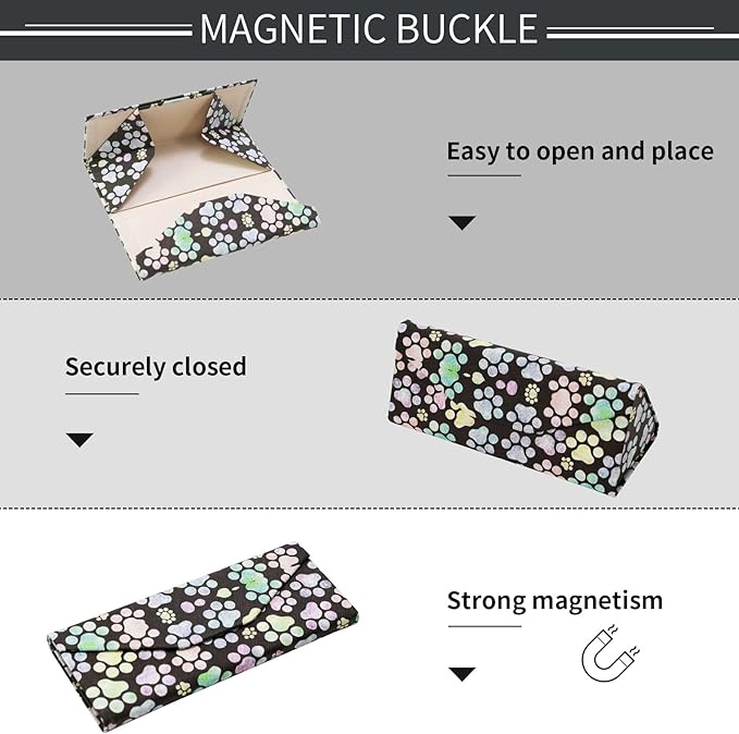 Foldable Glasses Case, Magnetic PU Leahter Sunglasses Case, Cute Hard Shell Folding Eyeglass Cases for Women Kids