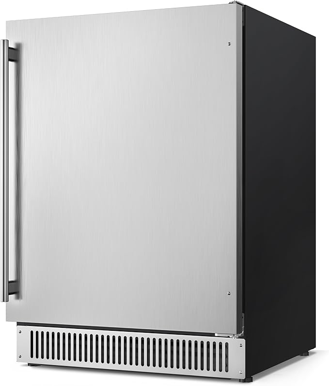 Coolski 24 inch Beverage Refrigerator, 180 Cans Under Counter Fridge with Stainless Steel, Built-in and Freestanding Outdoor Refrigerator for Patio Home Kitchen, ETL, DOE, NSF Approved