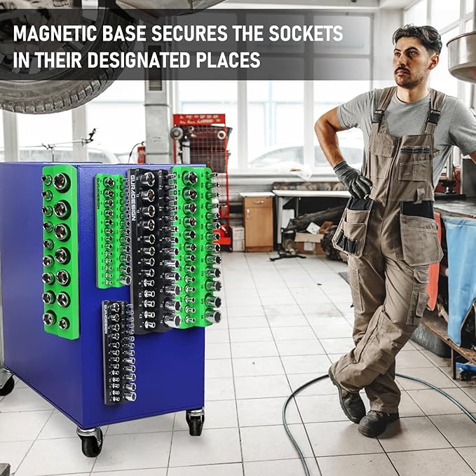 8PCS Magnetic Socket Organizer Set, Magnetic Socket Holder, 1/4", 3/8", 1/2" Metric & SAE Magnetic Socket Tools Trays.
