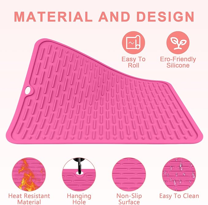 Oversize Silicone Heat Resistant Mat for Curling Irons, Flat Irons, Hair Straighteners and Hot Hair Styling Tools, Portable Hot Tools Sleeve Pad for Travel Vanity Salon(14.2" x 11.0")