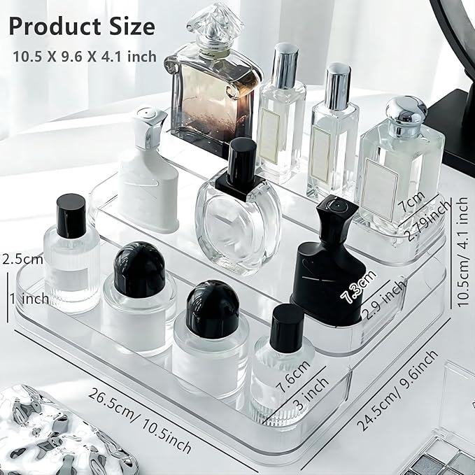 Perfume Organizer - 2 Pack Three-Tiered Shelf - Perfume Lotion Skincare Stand, Spice Vitamins Medicine Bottles Holder,Sturdy Clear Rack for Kitchen Bathroom Countertop Cabinet Storage