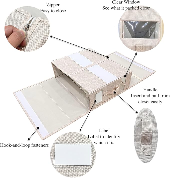 Linen Closet Organizer with Visible Window - Sheet, Blanket, Duvet & Pillowcase Folding Storage (Gray)