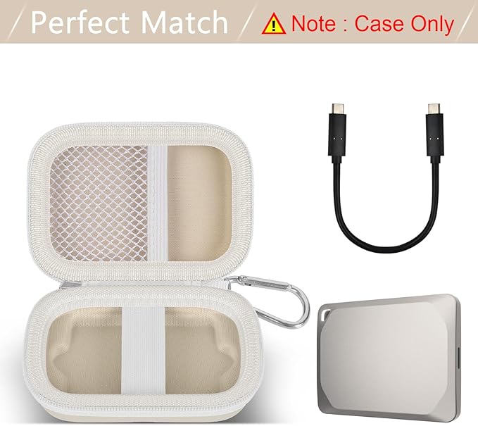 Carrying Case Compatible with Crucial X10/ X9 Pro 4TB/ 2TB/ 1TB Portable SSD, External Solid State Drive Hard Storage Holder Bag Fits for USB-C Cable (Box Only) (Beige)