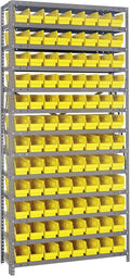 Quantum Storage Systems 1275-101YL Steel Shelving Unit with 4" Shelf Bins, 12" D x 36" W x 75" H, Yellow