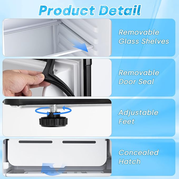 Compact Refrigerator 3.2 Cu.Ft Mini Fridge with Freezer, 7-Temperature Settings Single Door Compact Refrigerator, Adjustable Thermostat & Removable Shelves for Dorm Apartment (1 Door)