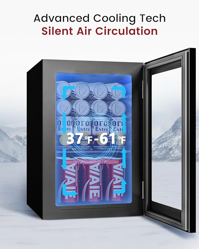 Beverage Cooler Refrigerator - 24 Cans Mini Beverage Fridge with Temperature Control for Beer Soda Water Drink, Small Wine Cellar Beverage Refrigerator for Bedroom Office Home Bar