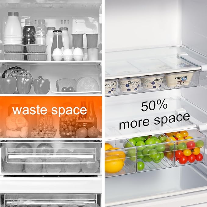 Pull-Out Fridge Drawer Organizer - Under Shelf Storage Bins for Refrigerator Organization for Fruits Vegetables, Cheese & Deli (Flat & Narrow)