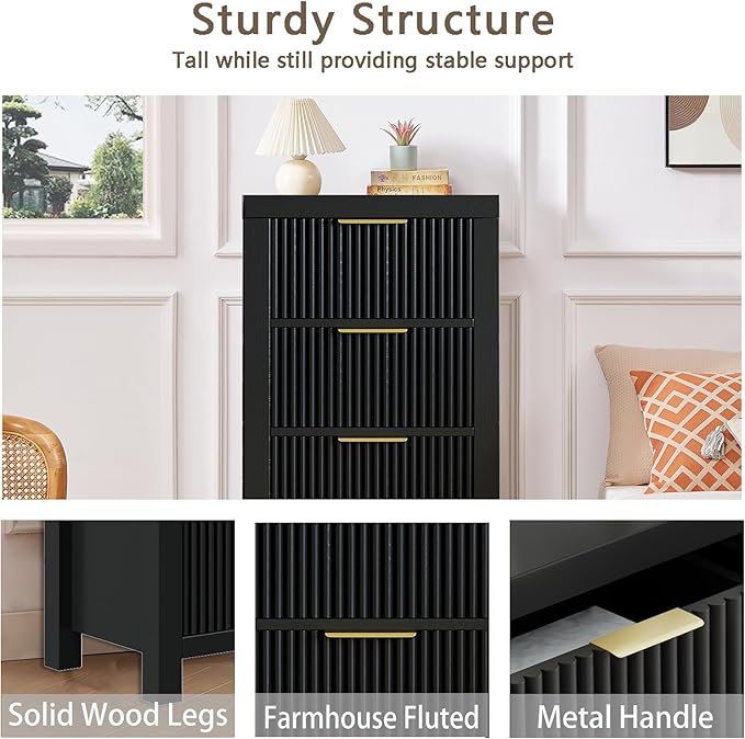 Modern Solid Wood Chest of Drawers, Multifunctional Large-Capacity Storage Drawer Cabinet, Dresser Organizer with Metal Handle, for Hallway, Entryway, Black