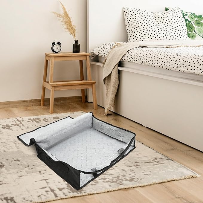 SAFIGLE Foldable Under Bed Storage Bag for Clothes Quilts Breathable Non-woven Organizer with Easy-open Zipper and Transparent Window for Blankets Pillows Sweaters Seasonal Clothing