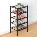 Smiry Bamboo Shoe Rack for Closet, 5 Tier Small Wooden Stackable Shoe Organizer, Free Standing Shoes Storage Shelf for Entryway, Front Door Entrance, Brown