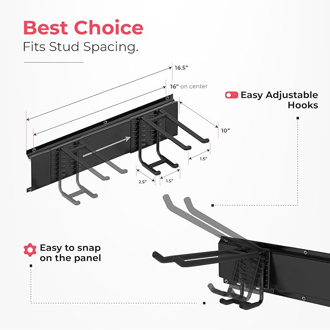 TIDYME Garage Wall Organizer | 80" Heavy-Duty Tool Storage Rack | Adjustable Double-Layer Hooks | 500 lbs Capacity | Carbon Steel Wall Mount Holder for Shovels, Rakes, Ladders & Power Tools