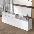 L Shape Reception Desk with Counter, Lockable Drawer, Keyboard Tray, and Double-Layer Storage for Salon, Office, or Clinic (White+Gray/Right, 71" L*24" W*39" H)