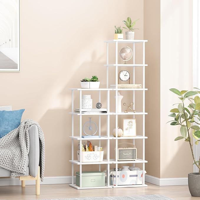 Bamboo Free Standing Shoe Rack Shelf Multi Tier Tall Wooden Stackable Shoes Rack Organizer for Closet Front Door Entrance Narrow Vertical Shoe Storage Rack for Corner Stand (White, 12 Tiers)