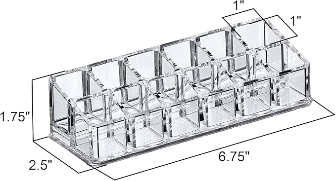 Amazing Abby - Glamour - 2-Pack 12-Slot Acrylic Lipstick Organizer, Lipstick Holder, Lip Gloss Holder, Cosmetic Storage Display, Perfect Storage Solution for Drawer and Vanity (Slot Size: 0.9" x 0.9")