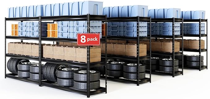 The Atlas 77" W x 24" D x 72" H Heavy Duty Garage Metal Industrial Storage Shelving Loads 10000 Lbs 8 Pack Dark Gray