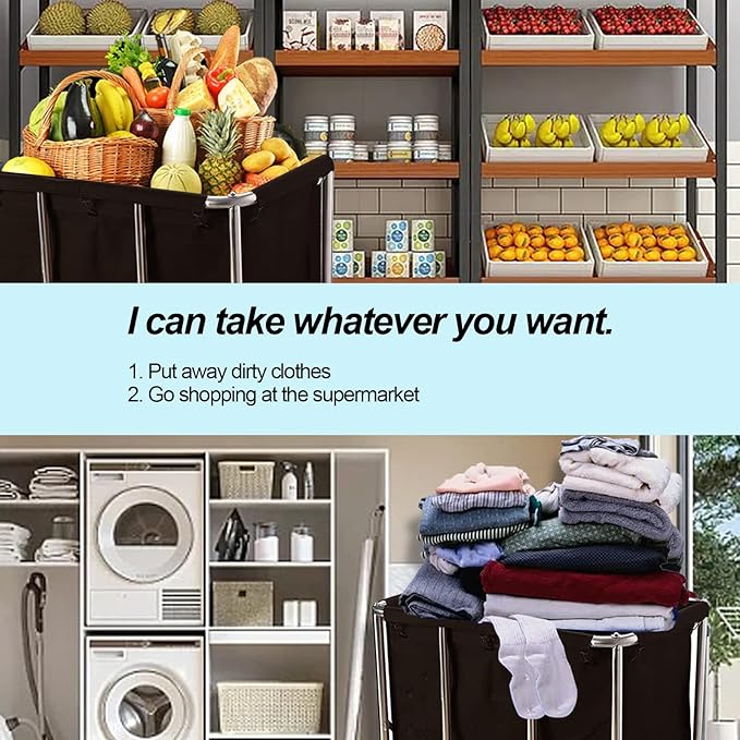 Commercial Laundry Cart with Wheels Industrial 12 Bushel Hamper Sorters Large Waterproof Laundry Basket Heavy Duty for Home Organizer and Storage