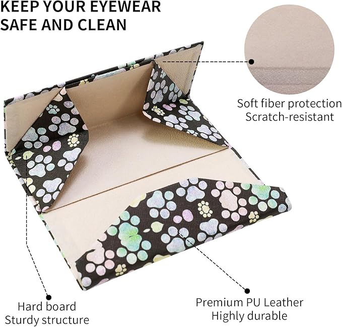 Foldable Glasses Case, Magnetic PU Leahter Sunglasses Case, Cute Hard Shell Folding Eyeglass Cases for Women Kids