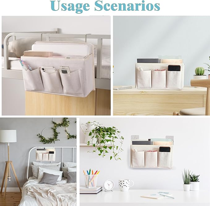 2-Pack Wall Hanging Organizer Bag/Hanging Baskets with Large Mesh Compartment & 3 Pockets，Over the Door Organizer Space Saving Storage for Bedroom,RV Camper, Closet (White-2 Pack)