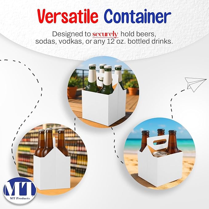 MT Products White 4 Bottle Holder 12 oz. - Corrugated Bottle Carrier for Transport (Pack of 200) - Made in the USA