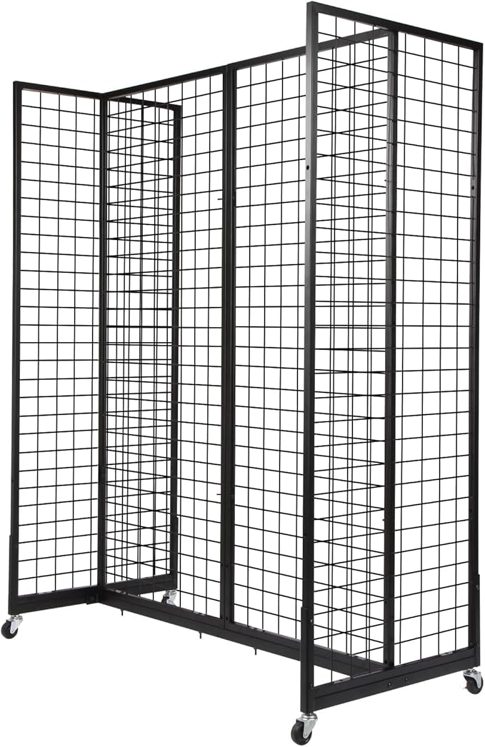 Grid Gondola Unit, 4pcs 2'x 5' Grid Wall Panels with Sturdy Frames, Gridwall Display Stand with Wheels, Craft Show Gridwall Display Rack, Art Display - Black