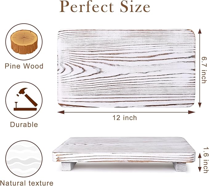 Rustic White Bathroom Counter Tray Wood Risers Display Pedestal Stand Kitchen Countertop Trays Decorative Wooden Riser Soap Dish Dispenser Holder for Bathroom Sink Accessories Kitchen Decor Tray