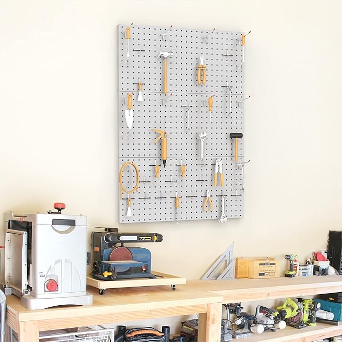 TORACK 3 PCS Metal Pegboard Panels(12x24 inch) for Wall Garage Utility Tools Storage Pegboard for Workbench, Modular Peg Board Tool Organizer Boards(Pack of 3, Grey)
