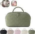 2026 New Travel Makeup Bag,Festivalment Wide Open Lay-Flat Water-Resistant Cosmetic Case,Puffy Padded Organizer for Toiletries & Brushes Large Capacity with Compartments