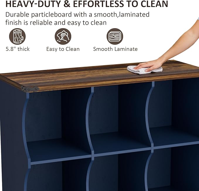 9 Cube Storage Shelf Organizer, Low Book Shelf Bookcase Entryway Table, Wood Closet Storage Display Cabinet TV Stand for Living Room, Office,Bedroom, Dorm, Blue with Natural Top