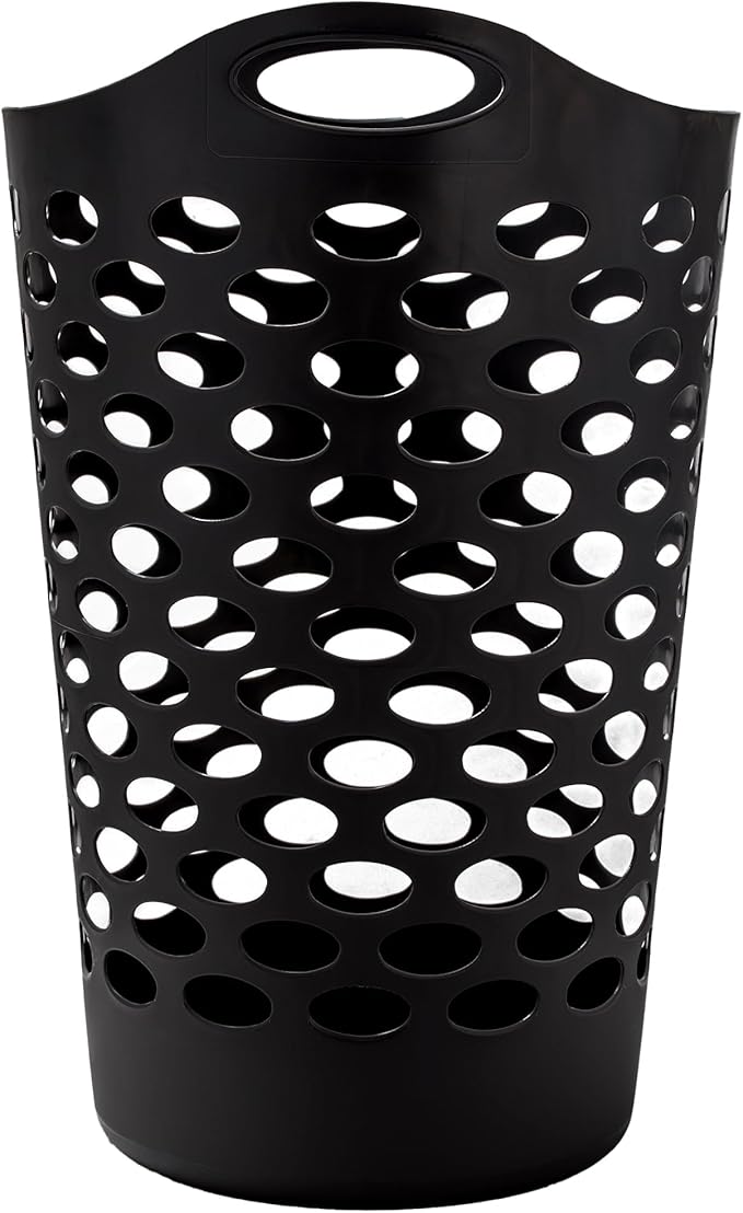 2.2 BUSHEL Flexible Laundry Basket,Tall plastic hamper for Clothes, Bedroom, and Storage - Portable Round Bin with Carry Handles 17.75" x 17.25" x 26", White,Black,3 pack (Black)