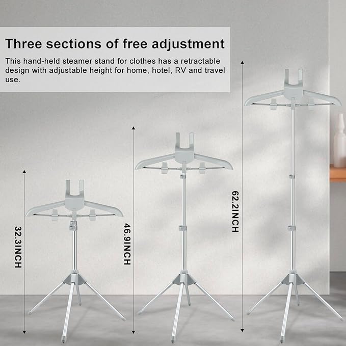 Foldable Garment Steamer Hanger Stand with Ironing Gloves, Adjustable Steamer Rack Included Lint Remover & Storage Bag 2 Clips for Suits Shirts Coats Portable Travel Home Use