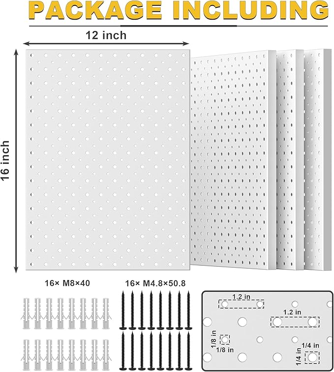 Ultrawall Metal Pegboard Panels, Pegboard Wall Organizer, Peg Boards for Wall, Garage Tool Storage Organization, 12"X16", 4pcs, Gray