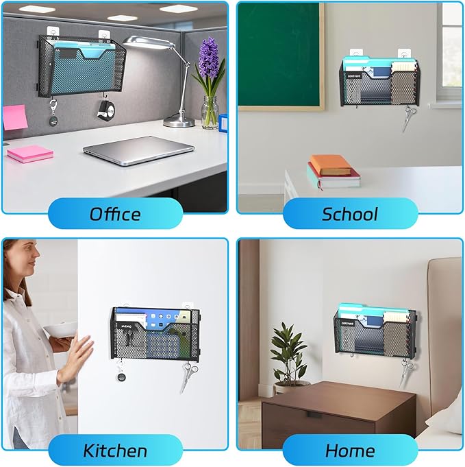 SUPEASY Mail Organizer Wall Mounted, Wall File Holder, Hanging File Organizer, Metal Mesh Mail Oganizer & Mail Holder for Home / Office (with Label Panel, 6 Pack)