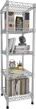 GIOTORENT 5 Tier Standing Shelving Metal Units, Adjustable Height Wire Shelf Display Rack for Laundry Bathroom Kitchen 11.8 W x 11.8 D x 50 H (5-Tier, Grey, Matte/Glossy Finish)