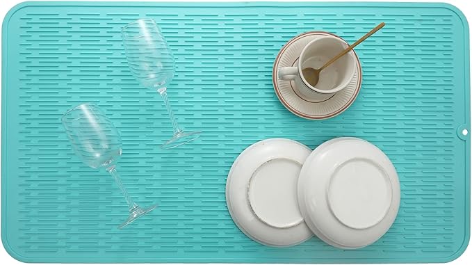 Silicone Dish Drying Mat for Multiple Usage,Easy clean,Eco-friendly,Heat-resistant Silicone Mat for Kitchen Counter or Sink,Refrigerator or Drawer Liner Mint 4XL 32 inches x 18 inches