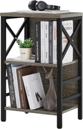 Small Bookcase,3 Tier Industrial Bookshelf with Metal Frame and Backboard,Low Grey Book Shelf,Book case for Small Spaces,Living Room,Bedroom and Home Office