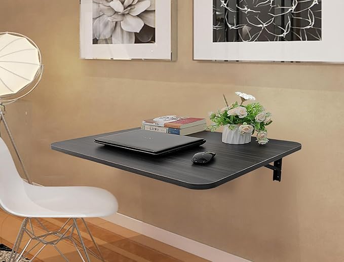 31" x 22.8" Wall Mounted Folding Desk, Floating Shelf Storage Table with Foldable Stand for Folding Tables for Balcony, Laundry, Kitchen, Home Office, Bedroom & Living Room (Grey)