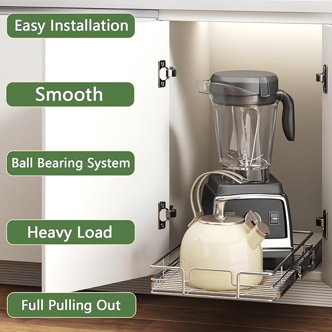 Pull Out Cabinet Organizer 13½" W x 18" D, Heavy Duty Cabinet Pull Out Shelves, Slide Out Drawers Organization for Kitchen Cabinets Bathroom