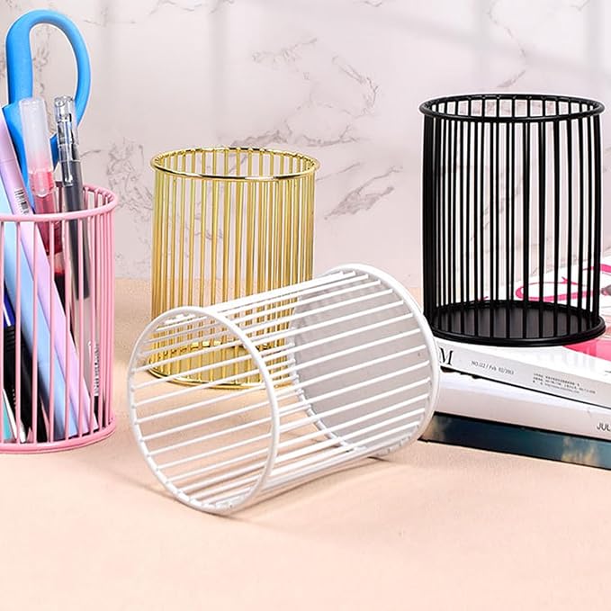 Metal Pen Holder Cup for Desk Makeup Brushes Pencil Holders Home Office Organizer Black