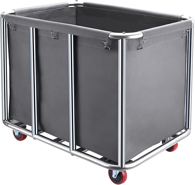 Commercial Laundry Cart with Wheels,400L Large Industrial Laundry Cart,Commercial Laundry Basket with Sturdy Steel Frame and Oxford Bag for Home Hotel Hospital 440 lbs (Off White)