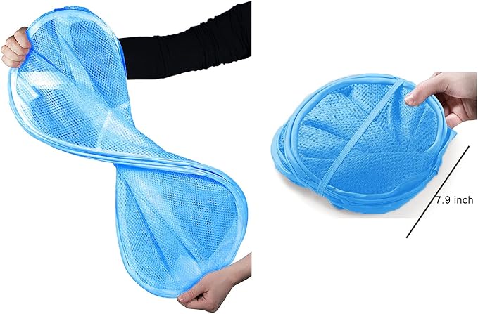 Larpur Pop up Laundry Hamper, Collapsible Laundry Basket, Portable Mesh Clothes Hamper for Kids Room, College Dorm, Bathroom, Foldable Hamper with Carry Handles, Sky Blue