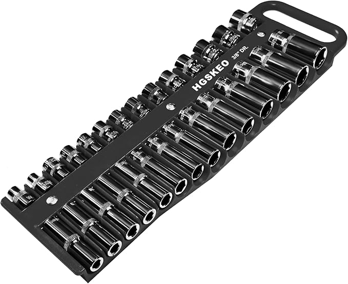 Magnetic Socket Holder Set with Handle, Portable Socket Organizer, Heavy Duty Socket Racks (Black, 3/8" Drive)