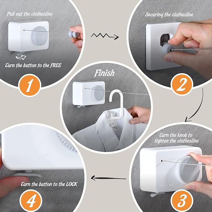 Retractable Clothesline Indoor, Non-Sagging Clothes Line Retracting Outdoors, Wall Mounted Clothes Line Outdoors Set,13.8 Ft Heavy-Duty Retractable Laundry Line,White